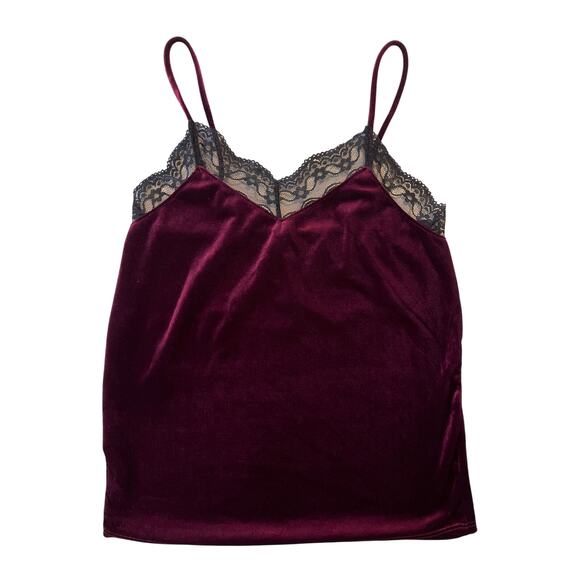Moa Moa Velvet Cami Womens Size S Burgundy Black Lace Y2K Feminine Whimsigoth - Picture 1 of 11